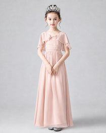 Dideyttawl Junior Bridesmaid Dress with Flutter Sleeves and Chiffon Pleated Skirt
