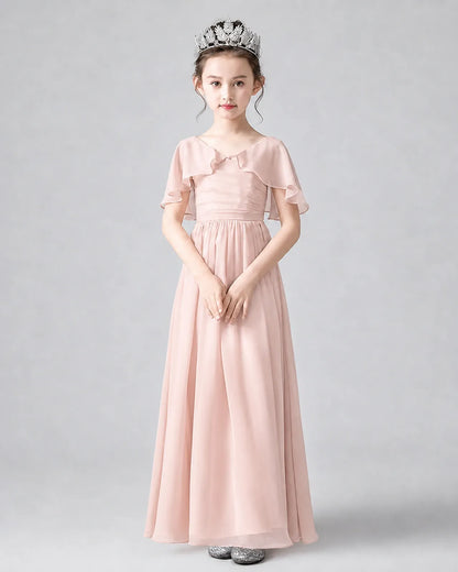Blush Pink Chiffon A-line Junior Bridesmaid Dress Front View