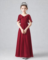 Burgundy Chiffon A-line Junior Bridesmaid Dress Front View