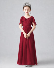 Dideyttawl Junior Bridesmaid Dress with Flutter Sleeves and Chiffon Pleated Skirt