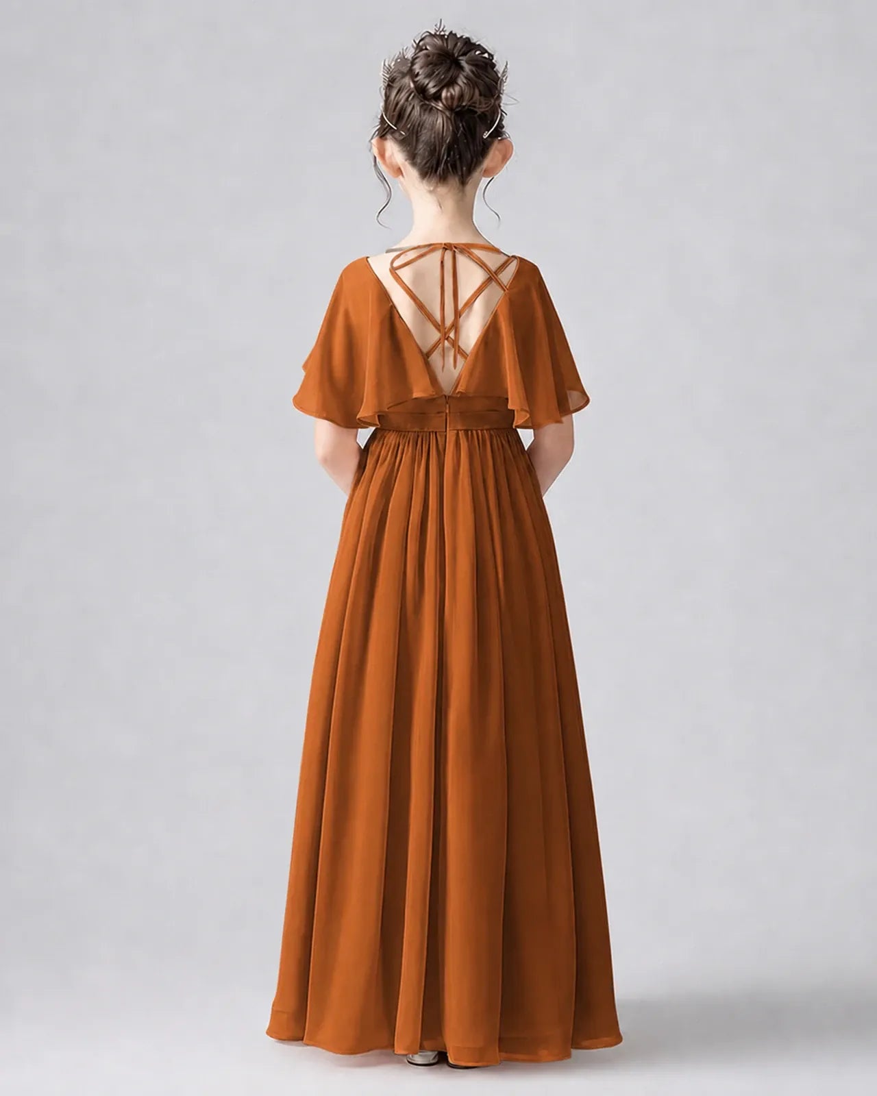 Burnt Orange Chiffon A-line Junior Bridesmaid Dress Back View
