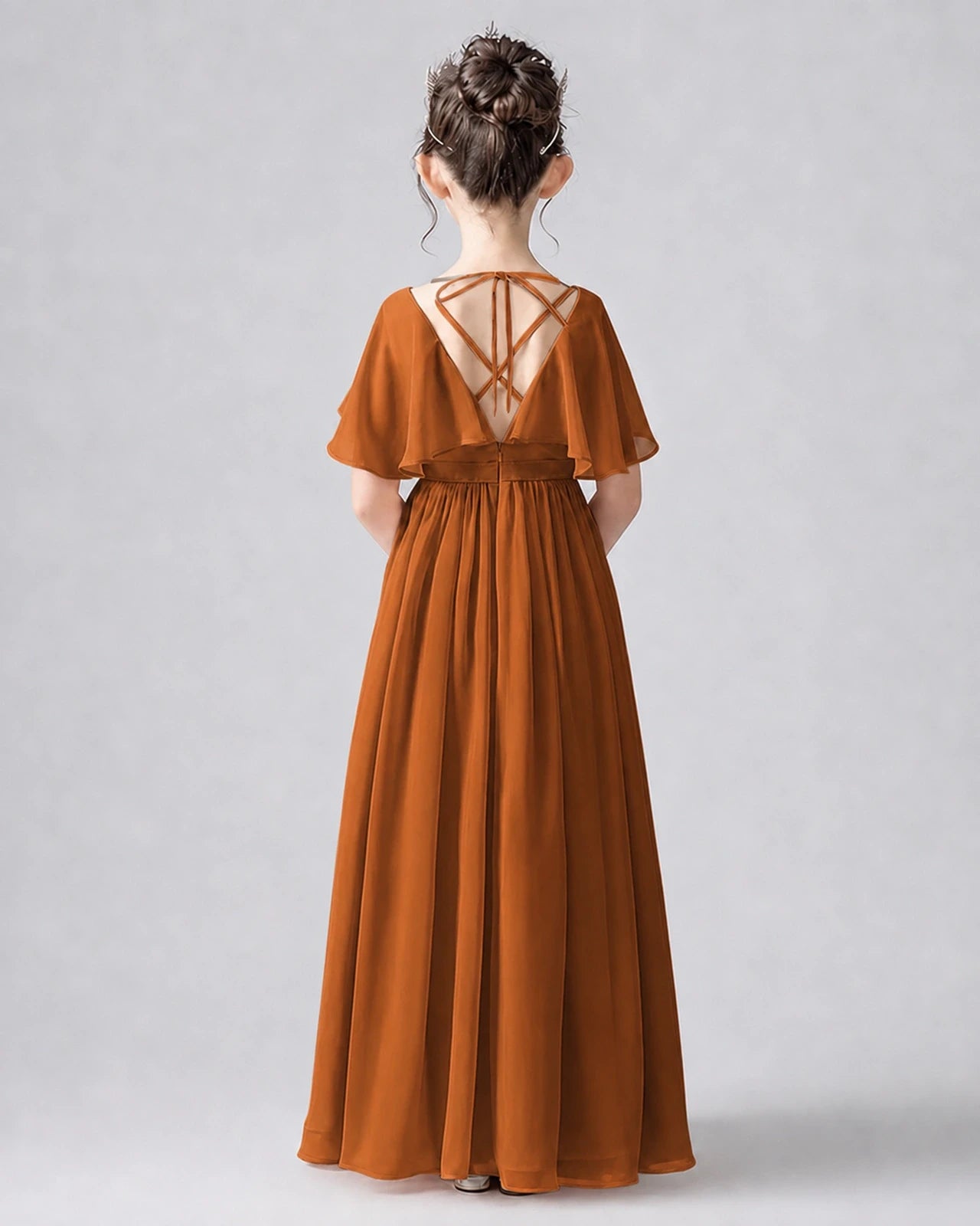 Dideyttawl Junior Bridesmaid Dress with Flutter Sleeves and Chiffon Pleated Skirt