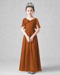 Dideyttawl Junior Bridesmaid Dress with Flutter Sleeves and Chiffon Pleated Skirt