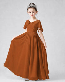 Dideyttawl Junior Bridesmaid Dress with Flutter Sleeves and Chiffon Pleated Skirt