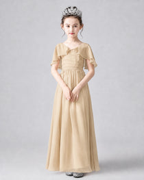 Dideyttawl Junior Bridesmaid Dress with Flutter Sleeves and Chiffon Pleated Skirt