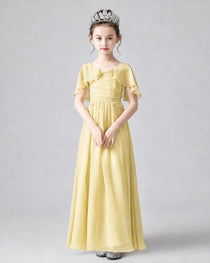 Dideyttawl Junior Bridesmaid Dress with Flutter Sleeves and Chiffon Pleated Skirt