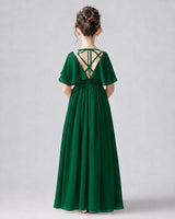 Dark Green Chiffon A-line Junior Bridesmaid Dress Back View