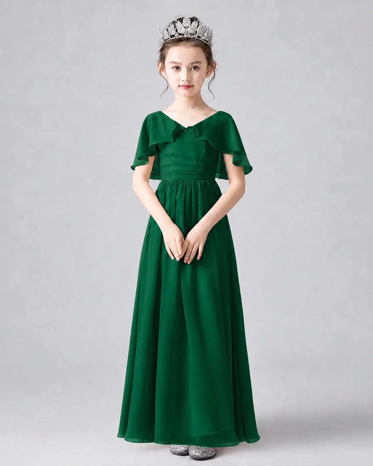 Dark Green Chiffon A-line Junior Bridesmaid Dress Front View