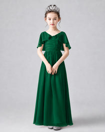Dideyttawl Junior Bridesmaid Dress with Flutter Sleeves and Chiffon Pleated Skirt