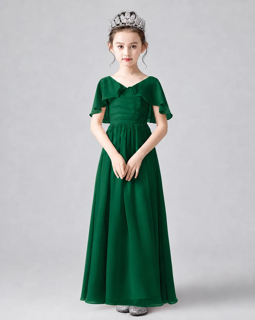 Dark Green Chiffon A-line Junior Bridesmaid Dress Front View