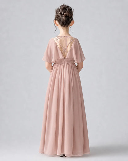 Dusty Rose Chiffon A-line Junior Bridesmaid Dress Back View
