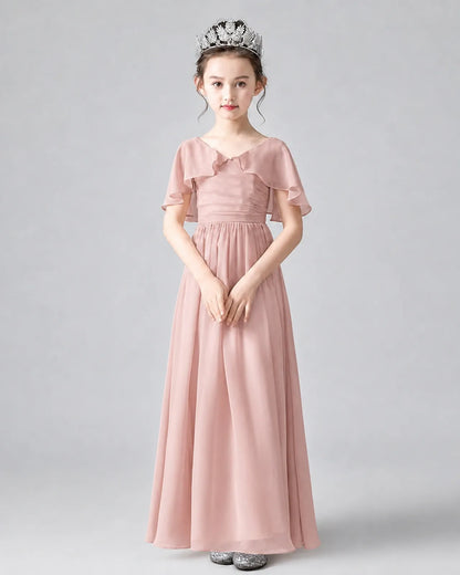 Dusty Rose Chiffon A-line Junior Bridesmaid Dress Front View