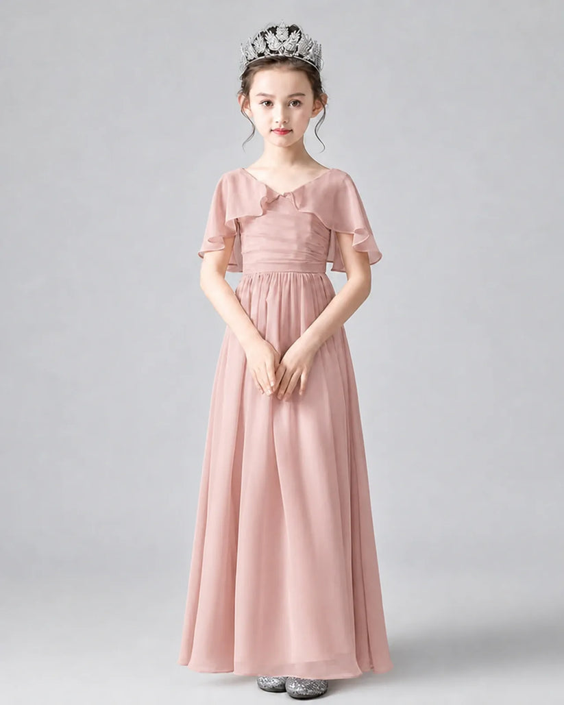 Dusty Rose Chiffon A-line Junior Bridesmaid Dress Front View