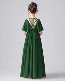 Dideyttawl Junior Bridesmaid Dress with Flutter Sleeves and Chiffon Pleated Skirt