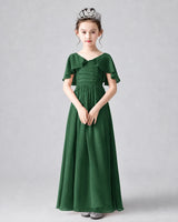 Emerald Green Chiffon A-line Junior Bridesmaid Dress Front View