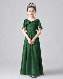 Dideyttawl Junior Bridesmaid Dress with Flutter Sleeves and Chiffon Pleated Skirt