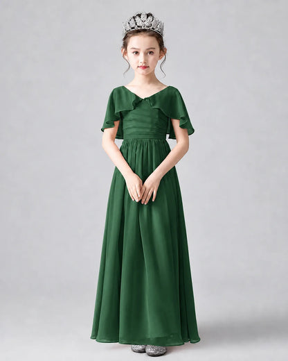 Emerald Green Chiffon A-line Junior Bridesmaid Dress Front View