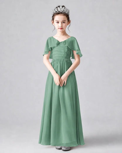 Eucalyptus Chiffon A-line Junior Bridesmaid Dress Front View