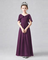 Grape Chiffon A-line Junior Bridesmaid Dress Front View