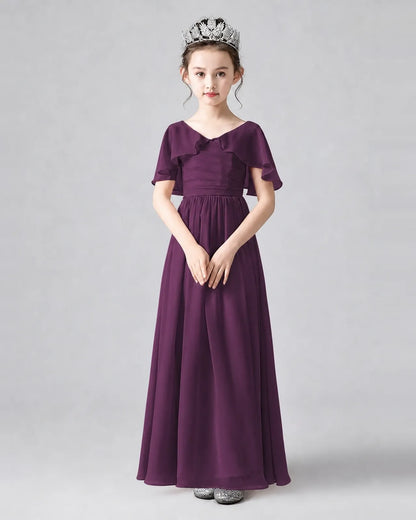 Grape Chiffon A-line Junior Bridesmaid Dress Front View