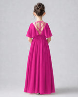 Hot Pink Chiffon A-line Junior Bridesmaid Dress Back View