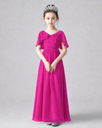 Dideyttawl Junior Bridesmaid Dress with Flutter Sleeves and Chiffon Pleated Skirt