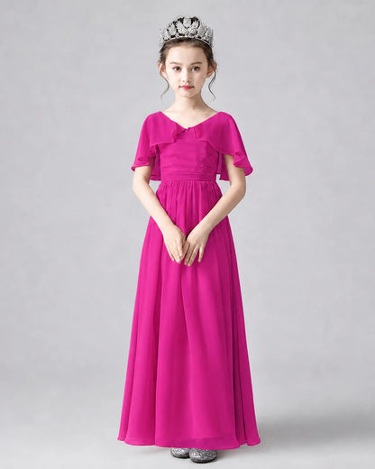 Hot Pink Chiffon A-line Junior Bridesmaid Dress Front View