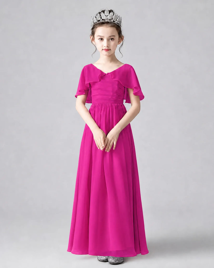 Hot Pink Chiffon A-line Junior Bridesmaid Dress Front View