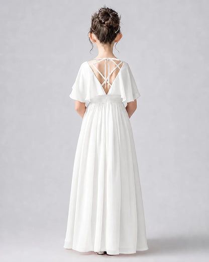 Ivory Chiffon A-line Junior Bridesmaid Dress Back View