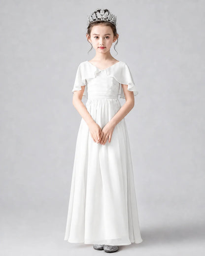 Ivory Chiffon A-line Junior Bridesmaid Dress Front View