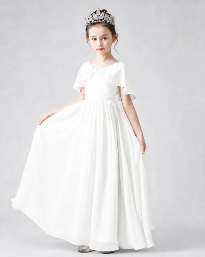 Ivory Chiffon A-line Junior Bridesmaid Dress Front View