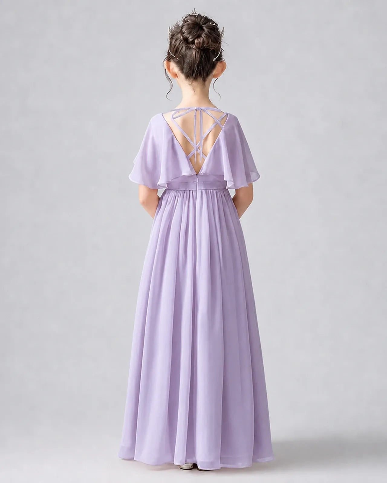 Lavender Chiffon A-line Junior Bridesmaid Dress Back View