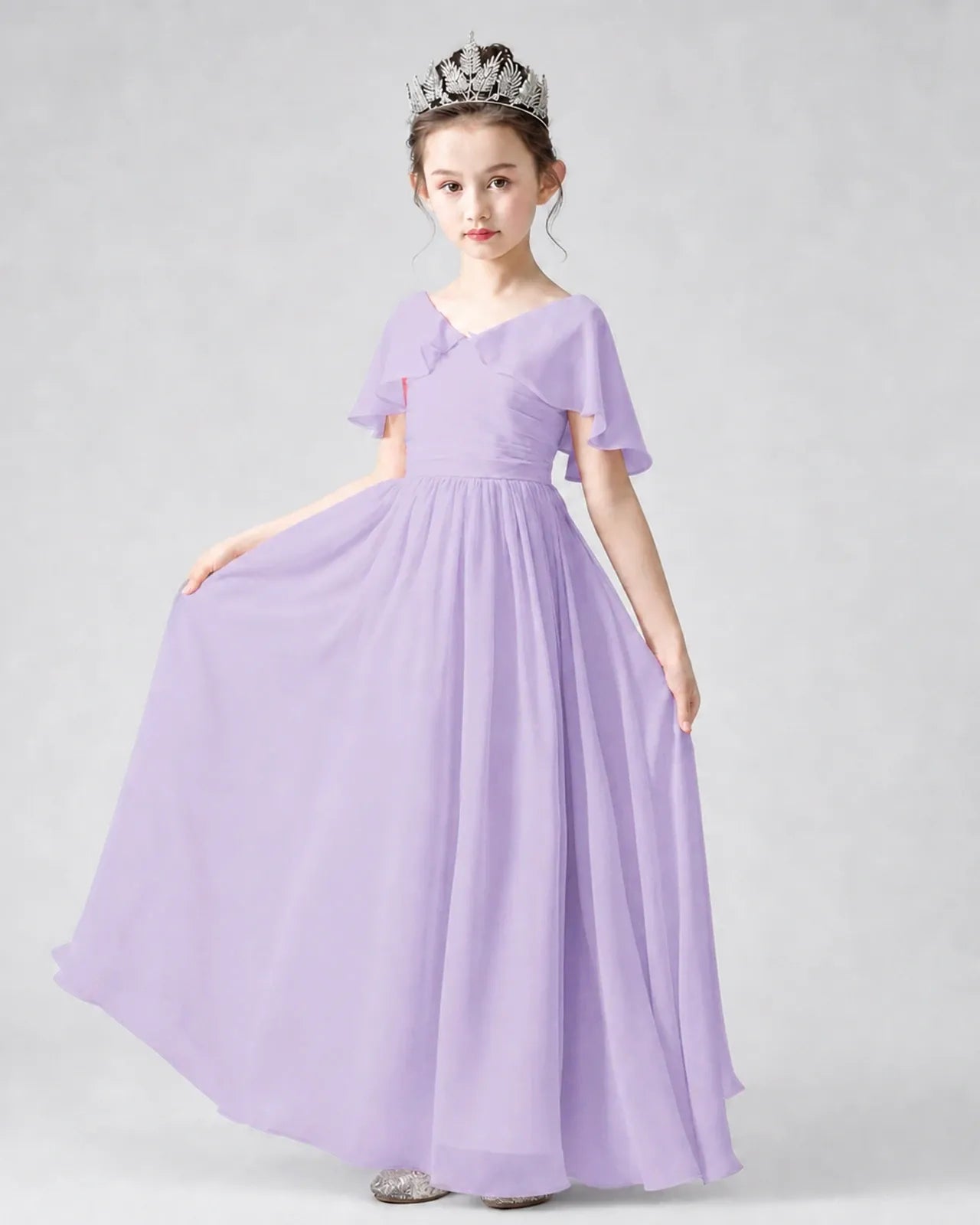 Lavender Chiffon A-line Junior Bridesmaid Dress Front View
