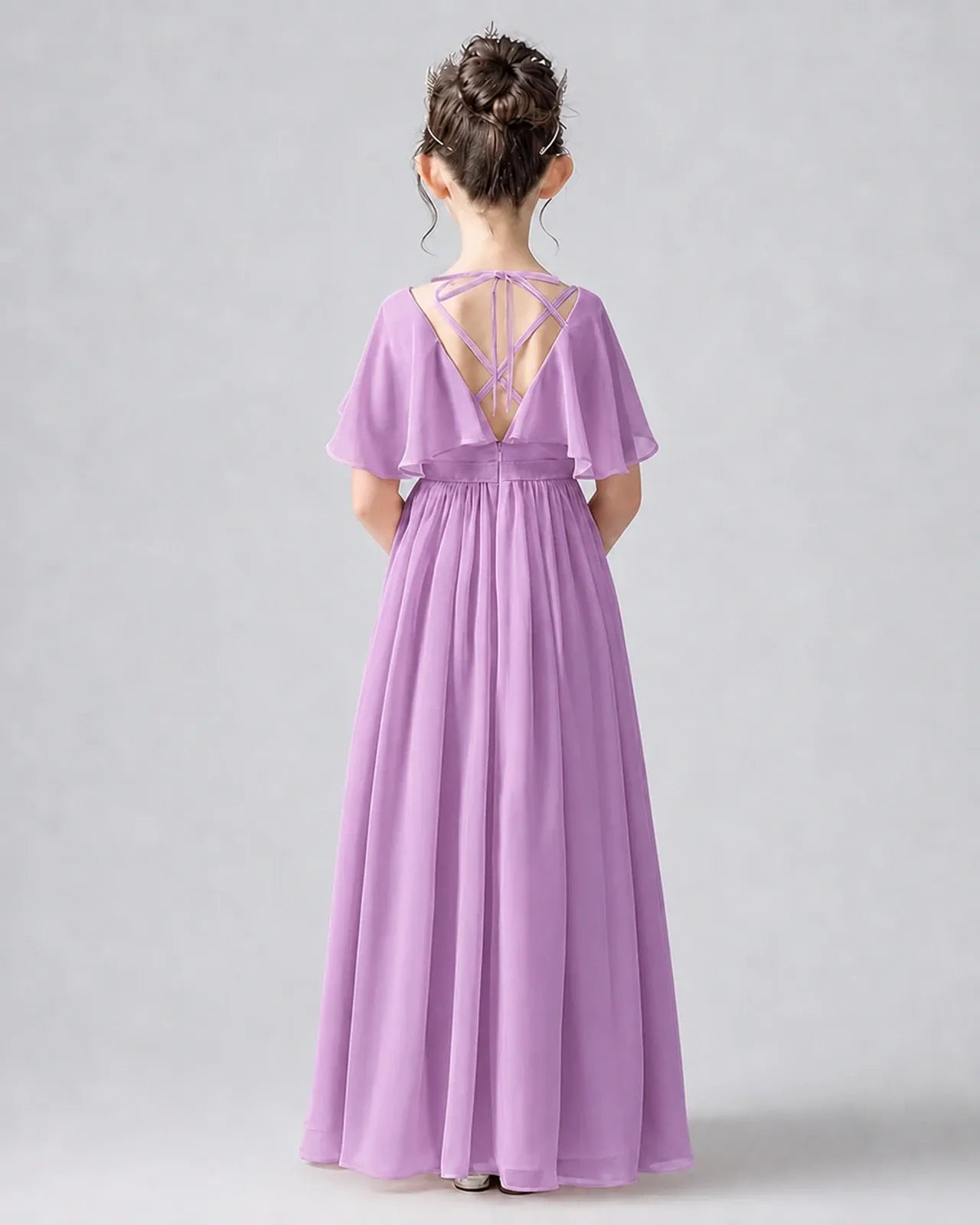 Lilac Chiffon A-line Junior Bridesmaid Dress Back View