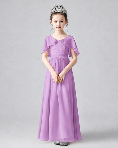 Lilac Chiffon A-line Junior Bridesmaid Dress Front View