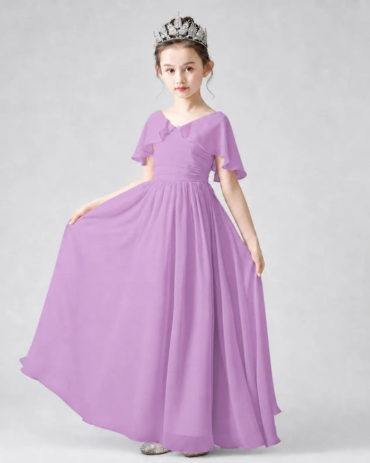 Lilac Chiffon A-line Junior Bridesmaid Dress Front View