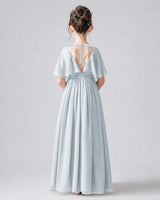 Mist Chiffon A-line Junior Bridesmaid Dress Back View
