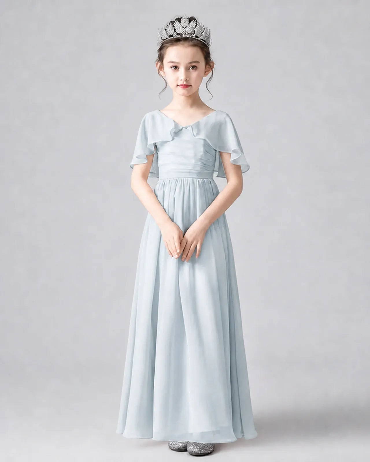 Mist Chiffon A-line Junior Bridesmaid Dress Front View