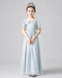 Dideyttawl Junior Bridesmaid Dress with Flutter Sleeves and Chiffon Pleated Skirt