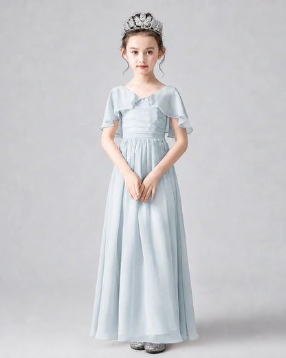Mist Chiffon A-line Junior Bridesmaid Dress Front View