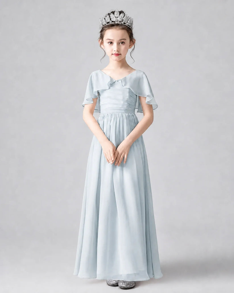 Mist Chiffon A-line Junior Bridesmaid Dress Front View