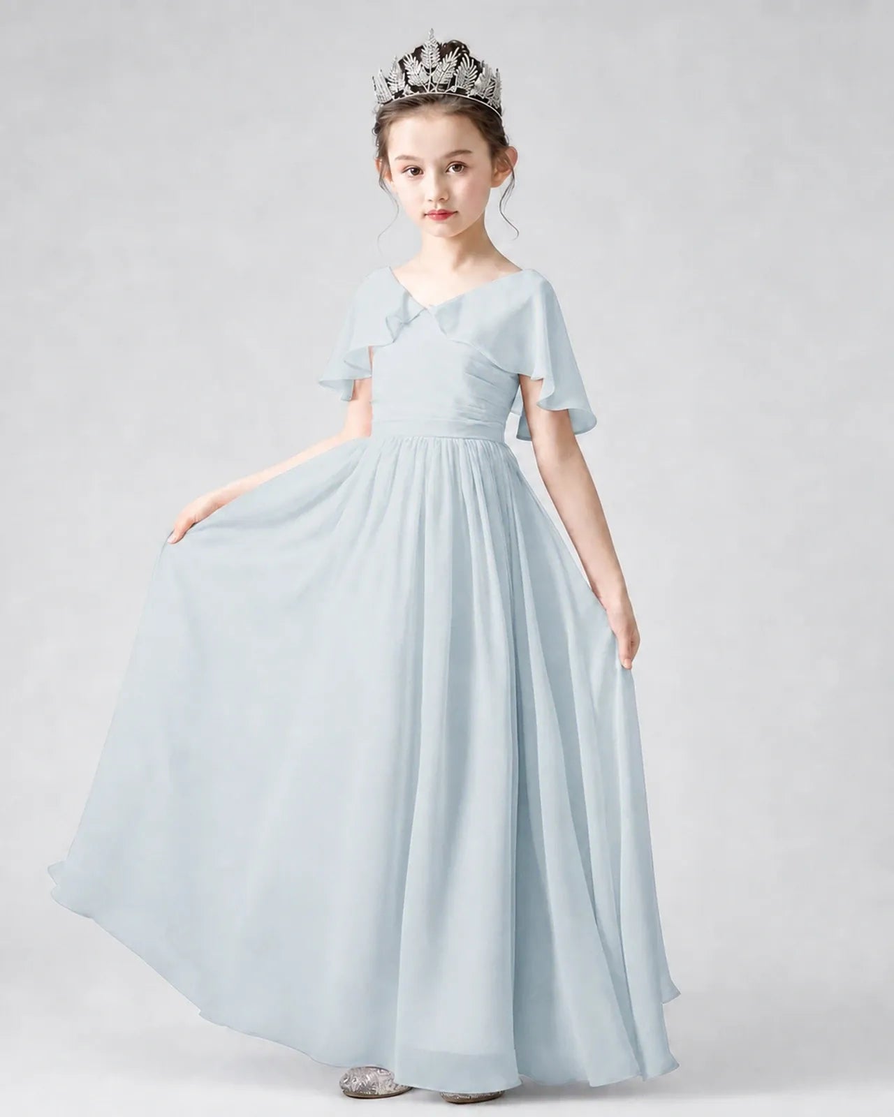Mist Chiffon A-line Junior Bridesmaid Dress Front View