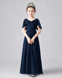 Dideyttawl Junior Bridesmaid Dress with Flutter Sleeves and Chiffon Pleated Skirt