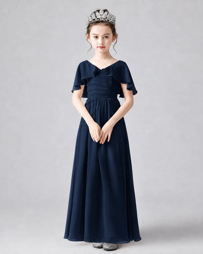 Navy Blue Chiffon A-line Junior Bridesmaid Dress Front View