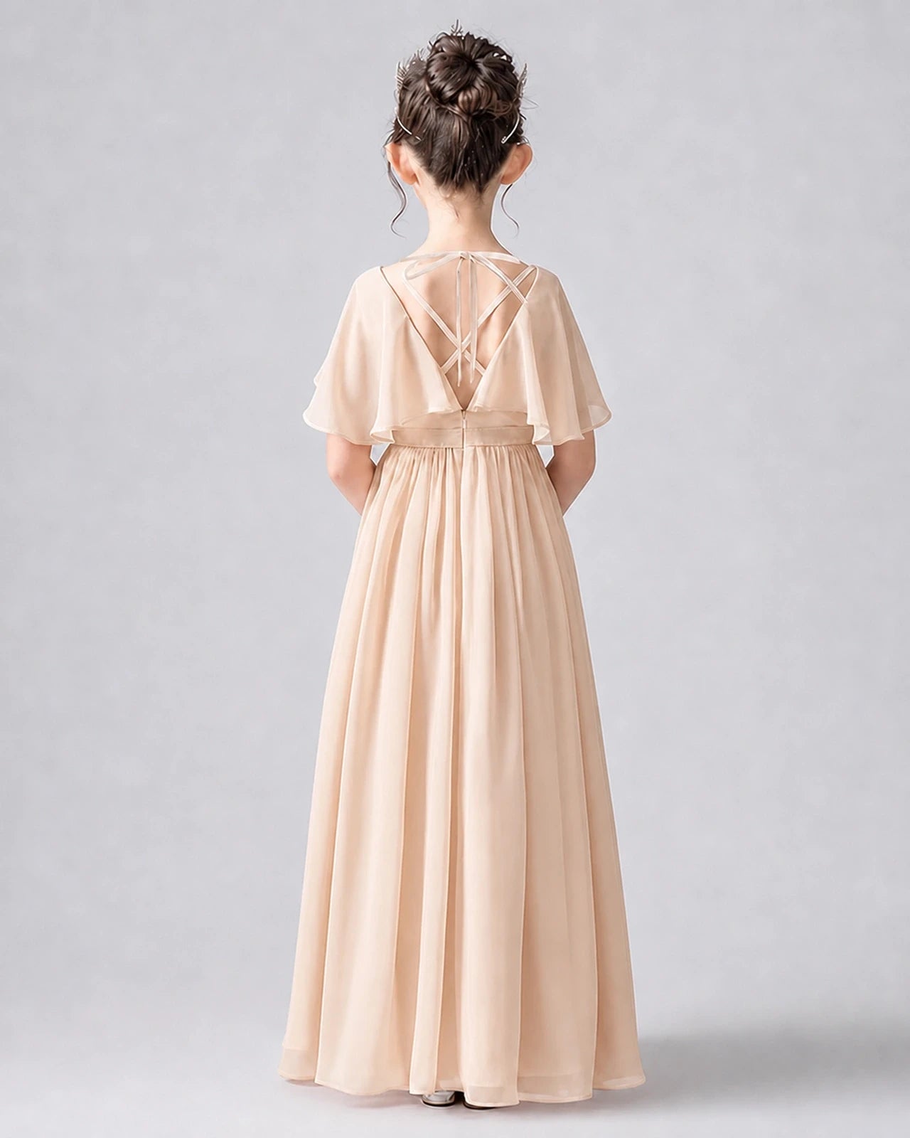 Dideyttawl Junior Bridesmaid Dress with Flutter Sleeves and Chiffon Pleated Skirt