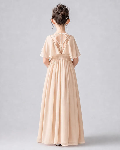 Peach Chiffon A-line Junior Bridesmaid Dress Back View