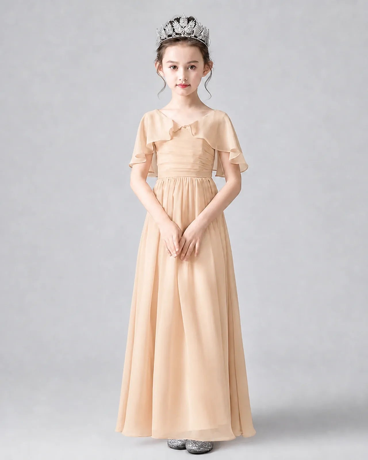 Peach Chiffon A-line Junior Bridesmaid Dress Front View