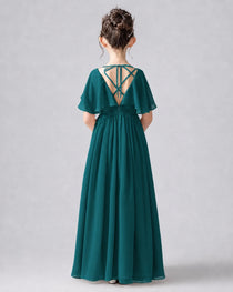 Dideyttawl Junior Bridesmaid Dress with Flutter Sleeves and Chiffon Pleated Skirt