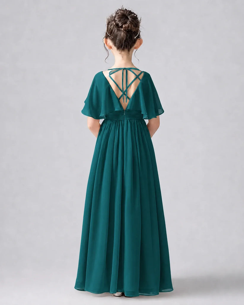 Peacock Chiffon A-line Junior Bridesmaid Dress Back View