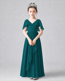 Dideyttawl Junior Bridesmaid Dress with Flutter Sleeves and Chiffon Pleated Skirt